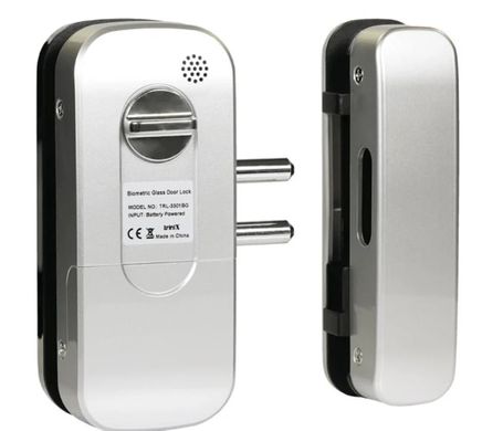 Биометрический автономный замок на стеклянные двери TRL-3301BG, Мульти биометрические замки, Замки по отпечатку пальца, Накладной, Отпечаток пальца, Карта, Пароль, Черный