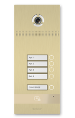 Многоабонентская IP вызывная панель BasIP BI-04FB GOLD, Золотой, Четыре абонента, Нет, Врезная, накладная с BR-AA12, UKEY (EM-Marin/ MIFARE®/NFC/Bluetooth)