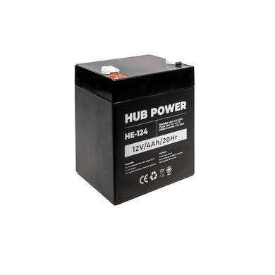 Акумулятор 12В 4 Ач для ДБЖ Hub Power НЕ-124, 4 А, Свинцево-кислотний (AGM), 12 В, 1,43 кг, 90 х 70 х 105 мм
