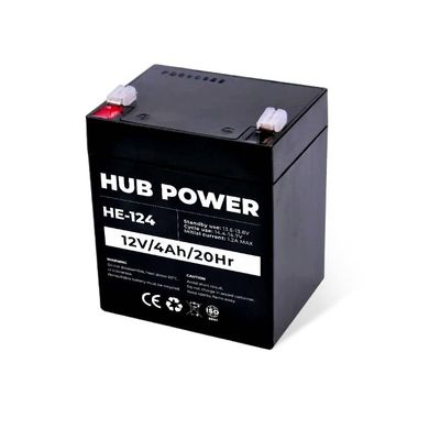 Акумулятор 12В 4 Ач для ДБЖ Hub Power НЕ-124, 4 А, Свинцево-кислотний (AGM), 12 В, 1,43 кг, 90 х 70 х 105 мм