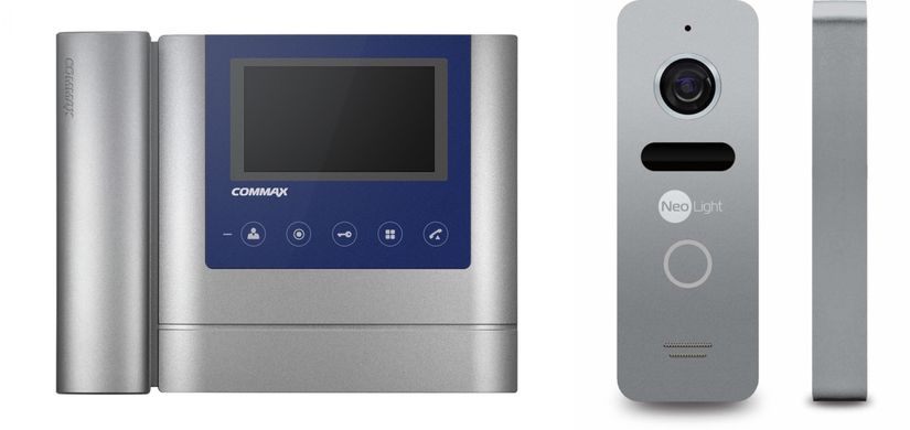 Комплект видеодомофона Commax CDV-43MH + вызывная панель Neolight SOLO, Темно-синий, 4.3 "