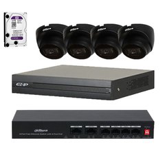 IP комплект відеонагляду с аудио Dahua BLACK 4IP2MP-IN-1TB, 4 камери, Дротовий, Внутрішня, Ip, 2 Мп