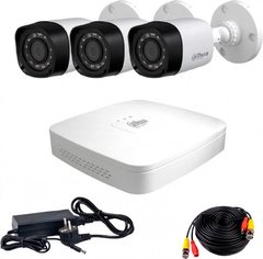Комплект видеонаблюдения Dahua HD-CVI-3W KIT + HDD1000GB, 3 камеры, Проводной, Уличная, HD-CVI, 2 Мп