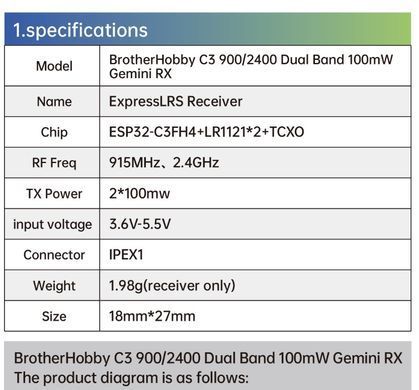 Приемник BrotherHobby 900/2400 Dual Band Gemini RX