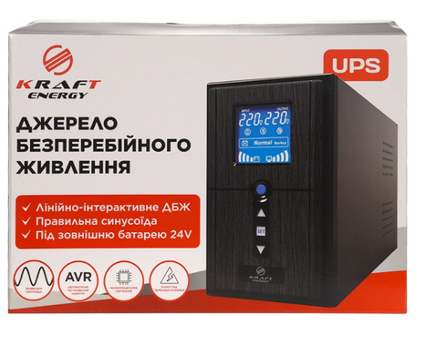 Комплект резервного живлення Kraft PSW1000VA/800W(LCD)24V UPS + гелева батарея 660 Вт*г