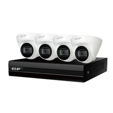 Комплект відеонагляду Dahua EZIP-KIT/NVR1B04HC-4P/E/4-T1B20, 4 камери, Дротовий, Вулична, Ip, 2 Мп