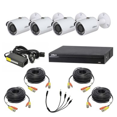 Комплект відеоспостереження Dahua KIT1MP-4OUT, 4 камери, Дротовий, Вулична, HD-CVI, 1 Мп