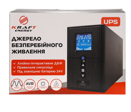 Комплект резервного живлення Kraft PSW1500VA/1200W(LCD)24V UPS + гелева батарея 1143 Вт*г