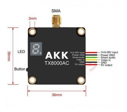 Відеопередавач (VTX) AKK Ultra Long Range 8W 4.9G-6G 96CH