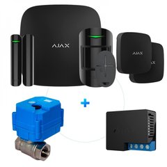 Комплект антипотоп Ajax StarterKit Plus Чорний + Реле Ajax WallSwitch + Кульовий кран HC 220 + 2 датчики витоку Ajax LeaksProtect, Черный
