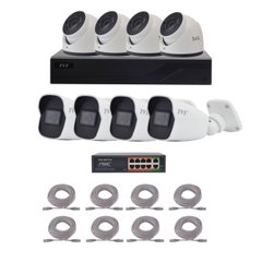 Комплект відеонагляду TVT-KIT-H2-2MP/8BAZE, 8 камер, Дротовий, Вулична, Ip, Starlight (вночі в кольоровому), 2 Мп