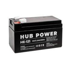 Аккумулятор 12В 1.3 Ач для ИБП Hub Power HE-121, 1,3 A, Свинцево-кислотный (AGM), 12 В, 0,57 кг, 97 х 45 х 57 мм