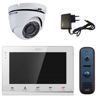 Комплект домофона з пам'яттю і камерою Arny AVD710MD + NG220 + DS-2CE56C0T-IRMF white