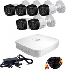 Комплект відеоспостереження Dahua HD-CVI-6W KIT, 6 камер, Дротовий, Вулична, HD-CVI, 2 Мп