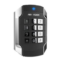 RFID зчитувач Hikvision DS-K1104MK, Черный, Карточки/брелки, Клавіатура, Mifare, Wiegand, RS-485, Накладний, Вулиця, Пластик, Метал