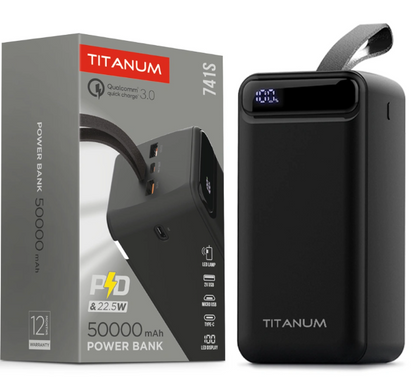 Повербанк TITANUM 741S 22.5W Black 50000mAh