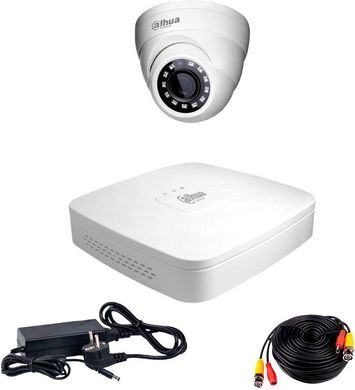 Комплект видеонаблюдения Dahua HDCVI-1D KIT DOME, 1 камера, Проводной, Внутреняя, HD-CVI, 2 Мп