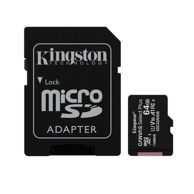Карта памяти Kingston 64GB microSDXC Canvas Select Plus 100R A1 C10 Card + ADP, Карта памяти