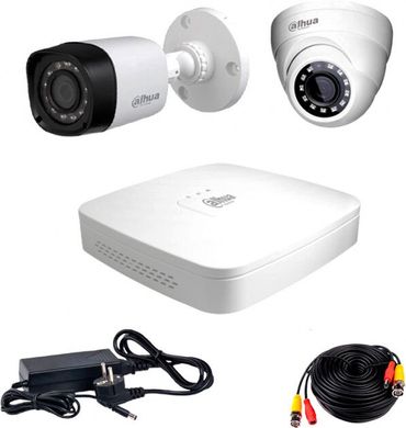 Комплект відеоспостереження Dahua HD-CVI-11WD KIT + HDD500GB, 2 камери, Дротовий, Вулична + внутрішня, HD-CVI, 2 Мп