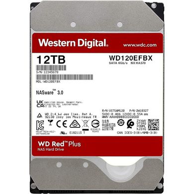 Жорсткий диск Western Digital Red Plus 12TB 7200rpm 256МB WD120EFBX 3.5 SATA III, 12ТБ
