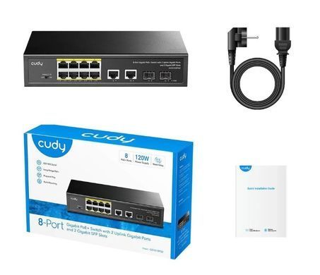 PoE-коммутатор 12-портовый неуправляемый Cudy GS1010PS2 гигабитный с 8 портами PoE+, 120W