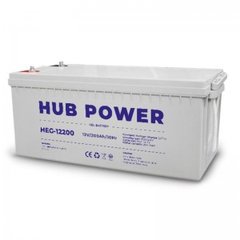 Акумулятор 12В 200 Ач для ДБЖ Hub Power HEG-12200, 200 A, Гелевий (GEL), 12 В, 58.5 кг, 523 х 240 х 245