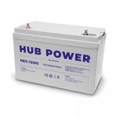 Акумулятор 12В 100 Ач для ДБЖ Hub Power HEG-12100, 100 А, Гелевий (GEL), 12 В, 30.8 кг, 330 х 173 х 220