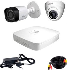 Комплект видеонаблюдения Dahua HD-CVI-11WD KIT, 2 камеры, Проводной, Уличная+внутреняя, HD-CVI, 2 Мп