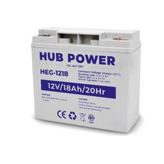 Акумулятор 12В 18 Ач для ДБЖ Hub Power HEG-1218, 18 A, Гелевий (GEL), 12 В, 5 кг, 181 х 77 х 167