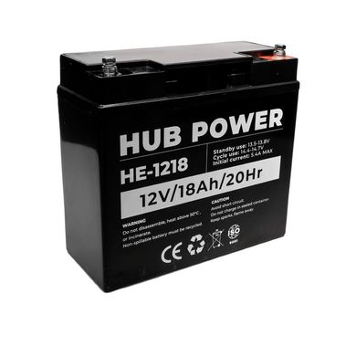 Акумулятор 12В 18 Ач для ДБЖ Hub Power HE-1218, 18 A, Свинцево-кислотний (AGM), 12 В, 5 кг, 181 х 77 х 167