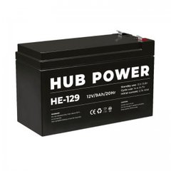 Аккумулятор 12В 9 Ач для ИБП Hub Power HE-129, 9 А, Свинцево-кислотный (AGM), 12 В, 2,55 кг, 151 х 65 х 98 мм
