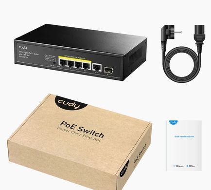 PoE-коммутатор 6-портовый неуправляемый Cudy GS1005PTS1 4 порта PoE+ SFP-порт гигабитный 120W