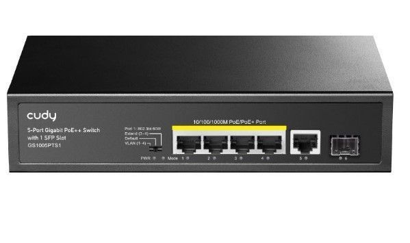 PoE-коммутатор 6-портовый неуправляемый Cudy GS1005PTS1 4 порта PoE+ SFP-порт гигабитный 120W