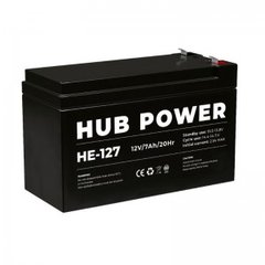 Аккумулятор 12В 7 Ач для ИБП Hub Power НЕ-127, 7 А, Свинцево-кислотный (AGM), 12 В, 2,1 кг, 151 х 65 х 98 мм