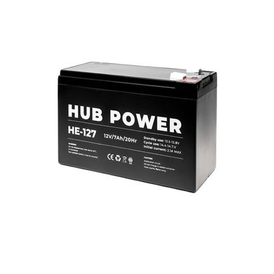 Акумулятор 12В 7 Ач для ДБЖ Hub Power НЕ-127, 7 А, Свинцево-кислотний (AGM), 12 В, 2,1 кг, 151 х 65 х 98 мм