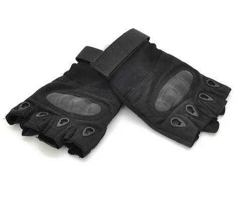 Тактичні рукавички з пластиком, безпалі, Black